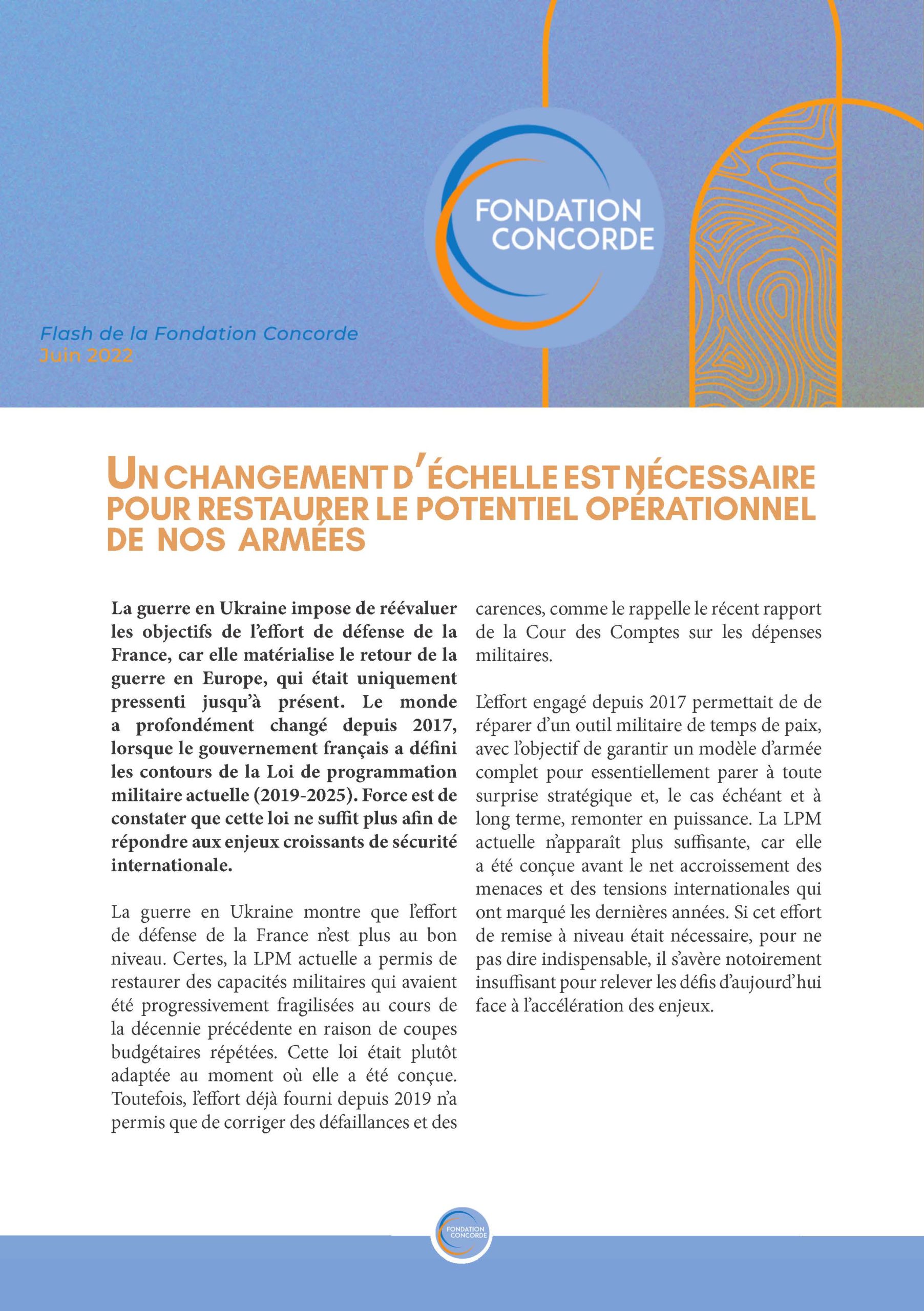 Un changement d’échelle est nécessaire pour restaurer le potentiel opérationnel de nos armées