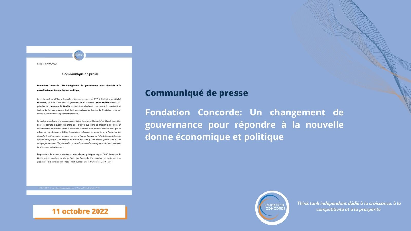 [Communiqué de presse] Fondation Concorde : Un changement de gouvernance pour répondre à la nouvelle donne politique et économique